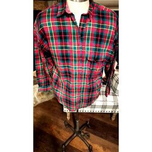 Women's‎ Marsh Landing 100% Cotton Red Plaid Flannel Button Front Shirt Sz 12